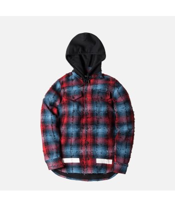 Off-White Diagonal All Over Flannel Hoodie - Red / Navy en linge