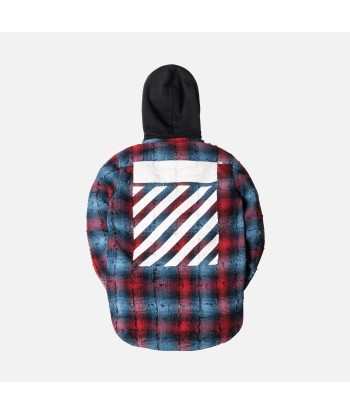 Off-White Diagonal All Over Flannel Hoodie - Red / Navy en linge