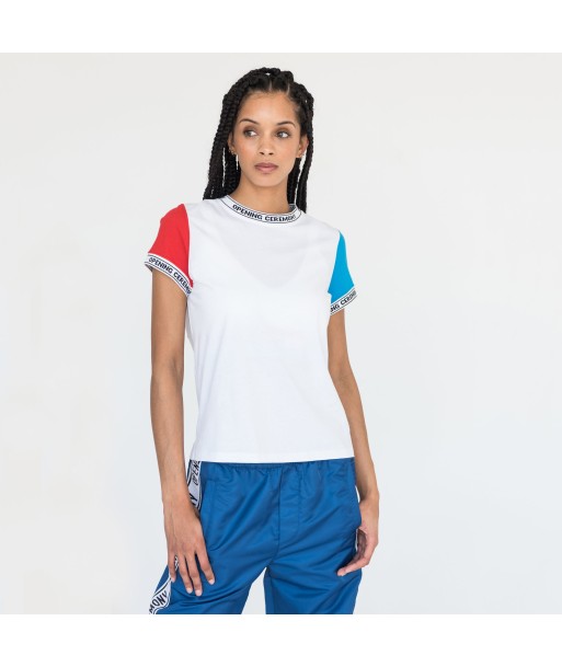 Opening Ceremony Logo Trim Fem Tee - White / Blue / Red commande en ligne