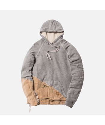 Greg Lauren Fleece Hoodie - Grey / Beige Paris Déstockage Promo