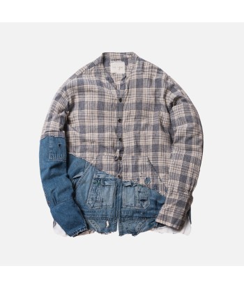 Greg Lauren 50/50 Ivory Homespun Vintage Denim Studio Shirt - Light Blue plus qu'un jeu 