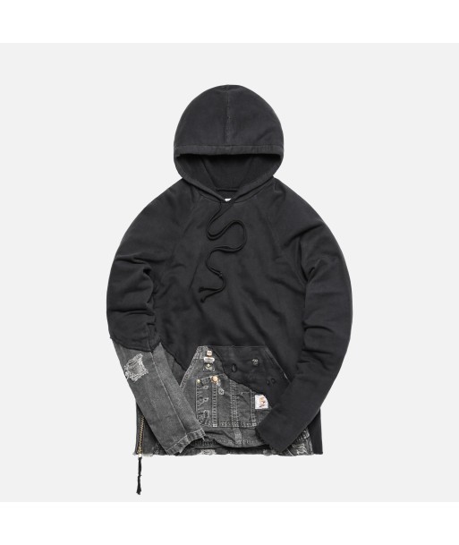 Greg Lauren 50/50 Black Fleece Canvas Hoodie - Black la colonne vertébrale