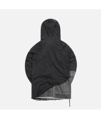 Greg Lauren 50/50 Black Fleece Canvas Hoodie - Black la colonne vertébrale