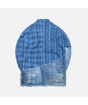 Greg Lauren Indigo Stripe Plaid Vintage Denim Studio Shirt - Blue Venez acheter