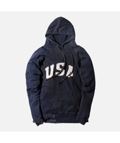 Greg Lauren Destroyed USA Hoodie - Navy Comparez et commandez 