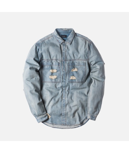 Stampd Distressed Against Denim Shirt - Washed Indigo pas cher