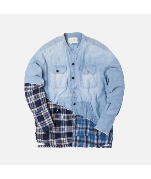 Greg Lauren 50/50 Plaid Studio Shirt - Chambray Blue ou a consommer sur place