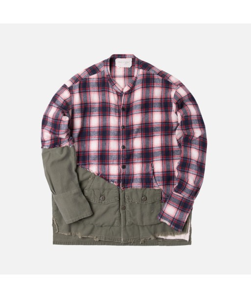 Greg Lauren 50/50 Studio Shirt - Red Plaid / Army pas cher 