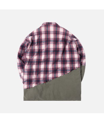 Greg Lauren 50/50 Studio Shirt - Red Plaid / Army pas cher 